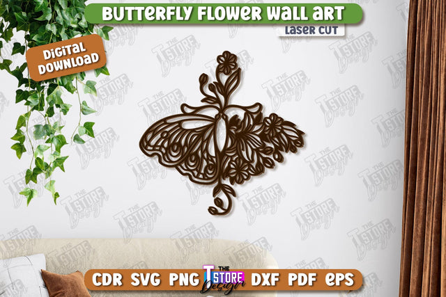 Butterfly Wall Décor Laser Cut | Nature and Floral | Wall Art | Wooden Silhouette | CNC File SVG The T Store Design 