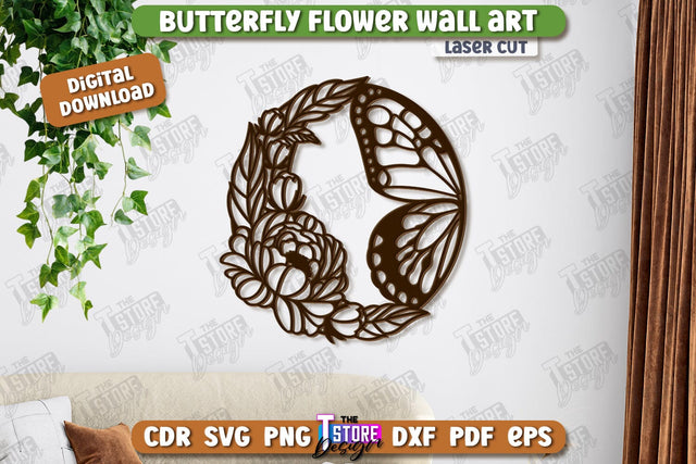 Butterfly Wall Décor Laser Cut | Nature and Floral | Wall Art | Wooden Silhouette | CNC File SVG The T Store Design 