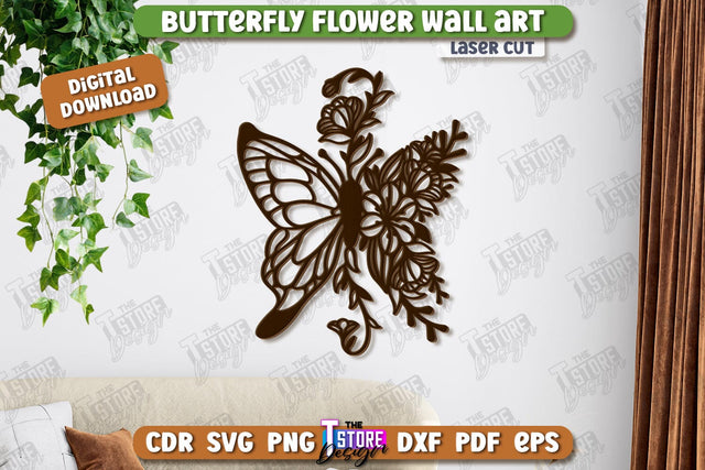 Butterfly Wall Décor Laser Cut | Nature and Floral | Wall Art | Wooden Silhouette | CNC File SVG The T Store Design 