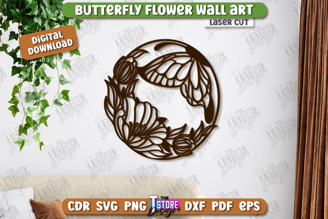 Butterfly Wall Décor Laser Cut | Nature and Floral | Wall Art | Wooden Silhouette | CNC File SVG The T Store Design 