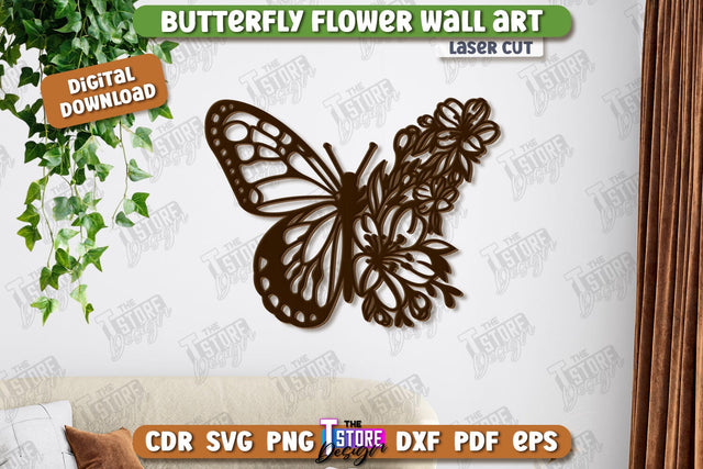 Butterfly Wall Décor Laser Cut | Nature and Floral | Wall Art | Wooden Silhouette | CNC File SVG The T Store Design 