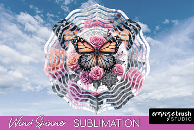 Butterfly Wind Spinner - Summer Flowers Spinner Sublimation Sublimation OrangeBrushStudio 