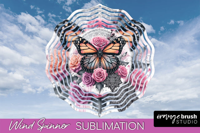 Butterfly Wind Spinner - Summer Flowers Spinner Sublimation Sublimation OrangeBrushStudio 
