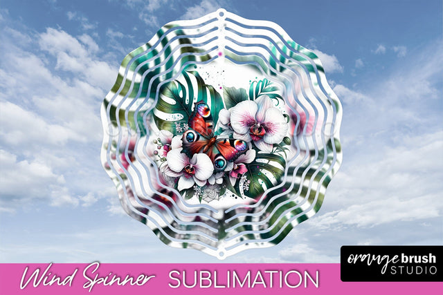 Butterfly Wind Spinner - Summer Flowers Spinner Sublimation Sublimation OrangeBrushStudio 