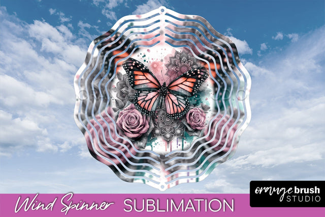 Butterfly Wind Spinner - Summer Flowers Spinner Sublimation Sublimation OrangeBrushStudio 