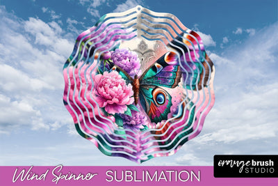 Butterfly Wind Spinner - Summer Flowers Spinner Sublimation Sublimation OrangeBrushStudio 