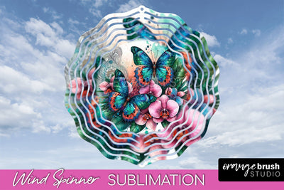 Butterfly Wind Spinner - Summer Flowers Spinner Sublimation Sublimation OrangeBrushStudio 
