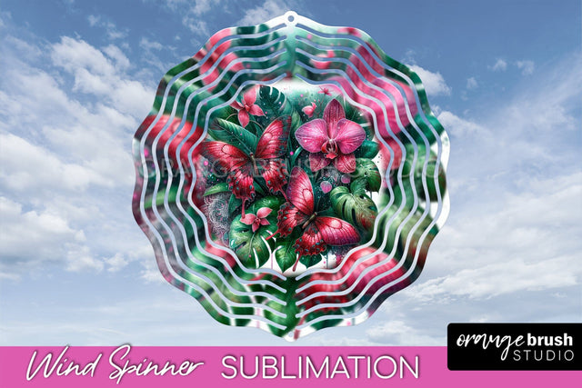 Butterfly Wind Spinner - Summer Flowers Spinner Sublimation Sublimation OrangeBrushStudio 