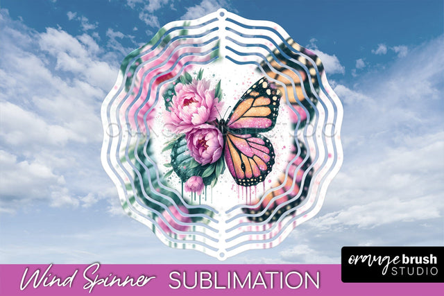 Butterfly Wind Spinner - Summer Flowers Spinner Sublimation Sublimation OrangeBrushStudio 