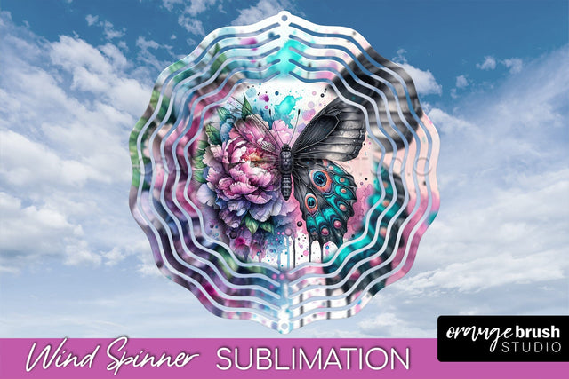 Butterfly Wind Spinner - Summer Flowers Spinner Sublimation Sublimation OrangeBrushStudio 