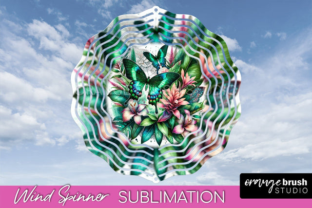 Butterfly Wind Spinner - Summer Flowers Spinner Sublimation Sublimation OrangeBrushStudio 