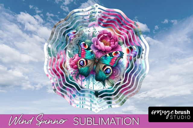 Butterfly Wind Spinner - Summer Flowers Spinner Sublimation Sublimation OrangeBrushStudio 