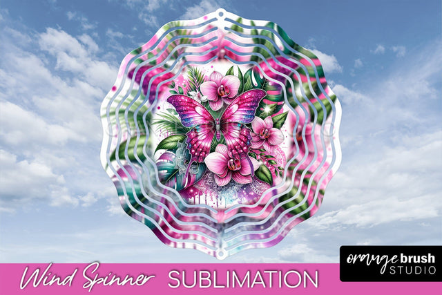Butterfly Wind Spinner - Summer Flowers Spinner Sublimation Sublimation OrangeBrushStudio 