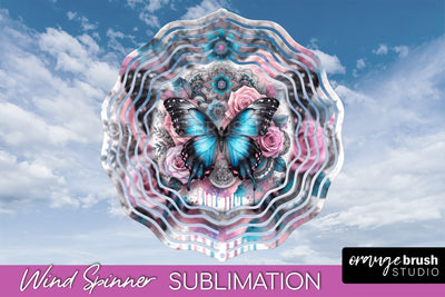 Butterfly Wind Spinner - Summer Flowers Spinner Sublimation Sublimation OrangeBrushStudio 
