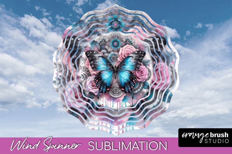 Butterfly Wind Spinner - Summer Flowers Spinner Sublimation Sublimation OrangeBrushStudio 
