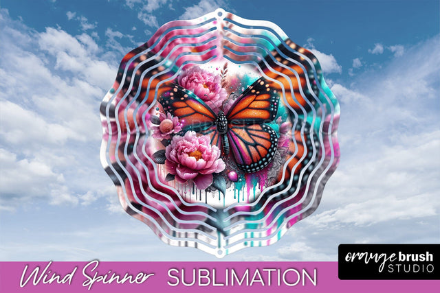 Butterfly Wind Spinner - Summer Flowers Spinner Sublimation Sublimation OrangeBrushStudio 