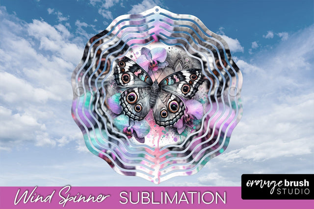 Butterfly Wind Spinner - Summer Flowers Spinner Sublimation Sublimation OrangeBrushStudio 