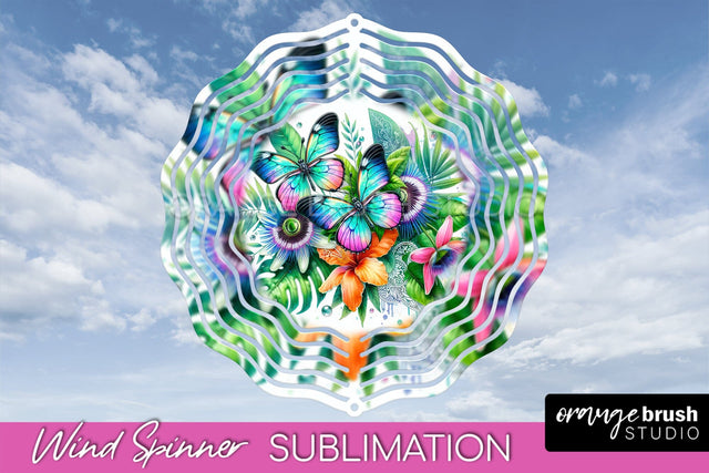 Butterfly Wind Spinner - Summer Flowers Spinner Sublimation Sublimation OrangeBrushStudio 