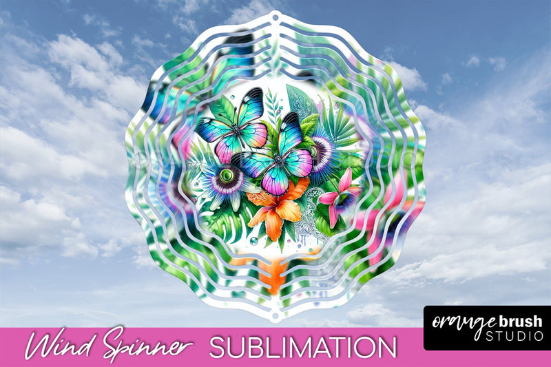 Butterfly Wind Spinner - Summer Flowers Spinner Sublimation Sublimation OrangeBrushStudio 