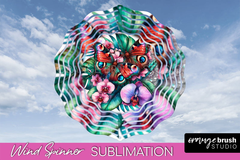 Butterfly Wind Spinner - Summer Flowers Spinner Sublimation Sublimation OrangeBrushStudio 