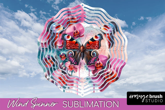 Butterfly Wind Spinner - Summer Flowers Spinner Sublimation Sublimation OrangeBrushStudio 