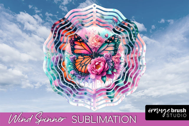 Butterfly Wind Spinner - Summer Flowers Spinner Sublimation Sublimation OrangeBrushStudio 