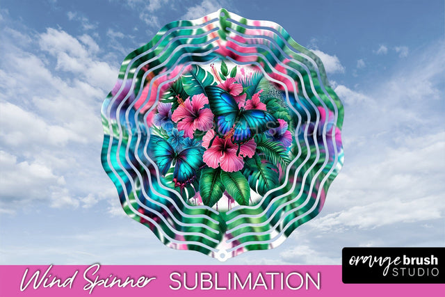 Butterfly Wind Spinner - Summer Flowers Spinner Sublimation Sublimation OrangeBrushStudio 