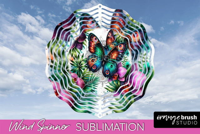 Butterfly Wind Spinner - Summer Flowers Spinner Sublimation Sublimation OrangeBrushStudio 