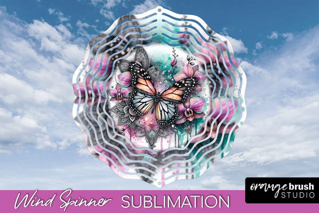 Butterfly Wind Spinner - Summer Flowers Spinner Sublimation Sublimation OrangeBrushStudio 