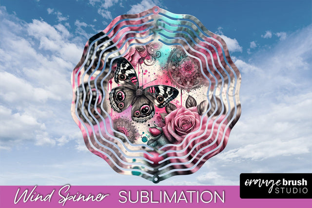 Butterfly Wind Spinner - Summer Flowers Spinner Sublimation Sublimation OrangeBrushStudio 