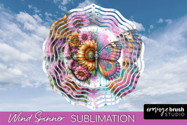 Butterfly Wind Spinner - Summer Flowers Spinner Sublimation Sublimation OrangeBrushStudio 