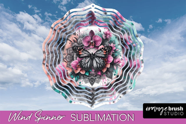 Butterfly Wind Spinner - Summer Flowers Spinner Sublimation Sublimation OrangeBrushStudio 