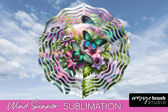 Butterfly Wind Spinner - Summer Flowers Spinner Sublimation Sublimation OrangeBrushStudio 