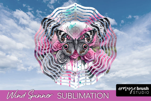Butterfly Wind Spinner - Summer Flowers Spinner Sublimation Sublimation OrangeBrushStudio 