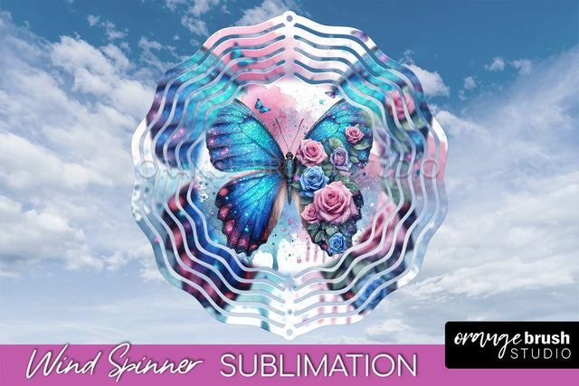 Butterfly Wind Spinner - Summer Flowers Spinner Sublimation Sublimation OrangeBrushStudio 