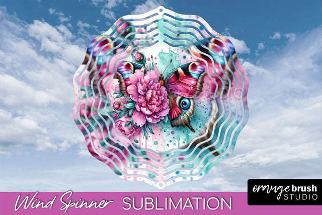 Butterfly Wind Spinner - Summer Flowers Spinner Sublimation Sublimation OrangeBrushStudio 