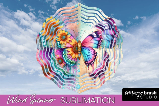 Butterfly Wind Spinner - Summer Flowers Spinner Sublimation Sublimation OrangeBrushStudio 