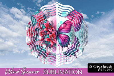 Butterfly Wind Spinner - Summer Flowers Spinner Sublimation Sublimation OrangeBrushStudio 