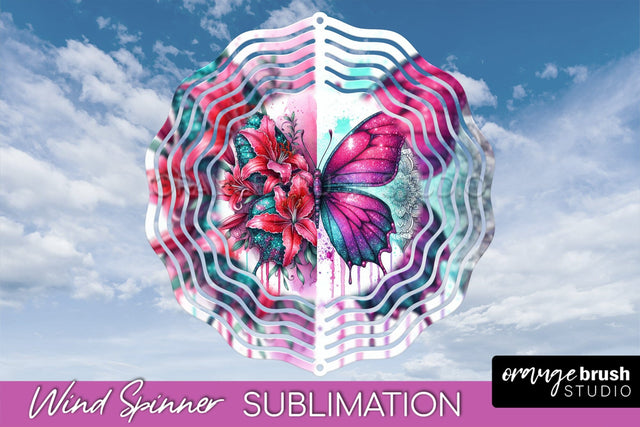 Butterfly Wind Spinner - Summer Flowers Spinner Sublimation Sublimation OrangeBrushStudio 