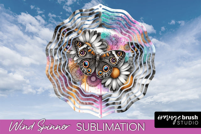 Butterfly Wind Spinner - Summer Flowers Spinner Sublimation Sublimation OrangeBrushStudio 