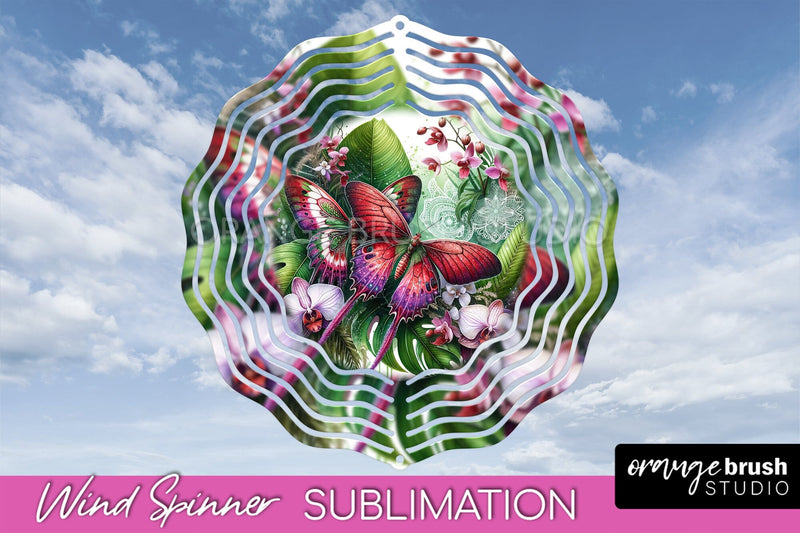 Butterfly Wind Spinner - Summer Flowers Spinner Sublimation Sublimation OrangeBrushStudio 