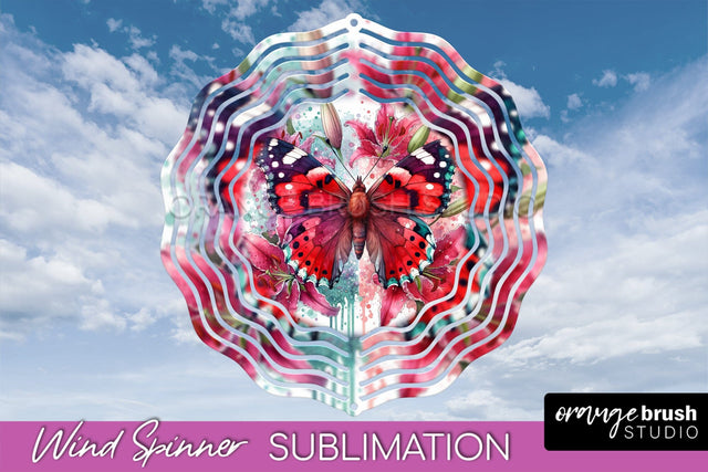 Butterfly Wind Spinner - Summer Flowers Spinner Sublimation Sublimation OrangeBrushStudio 