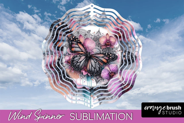 Butterfly Wind Spinner - Summer Flowers Spinner Sublimation Sublimation OrangeBrushStudio 