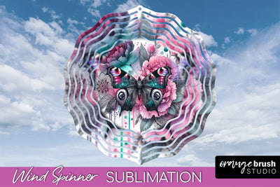 Butterfly Wind Spinner - Summer Flowers Spinner Sublimation Sublimation OrangeBrushStudio 