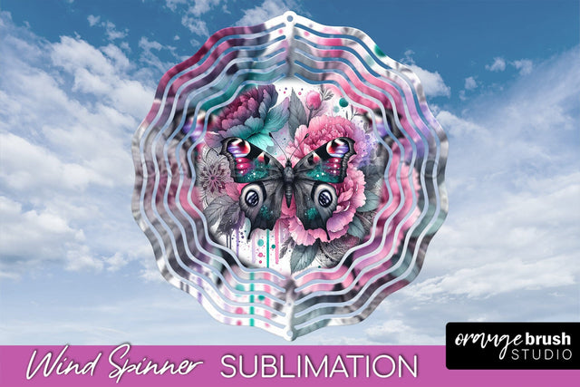 Butterfly Wind Spinner - Summer Flowers Spinner Sublimation Sublimation OrangeBrushStudio 