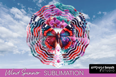 Butterfly Wind Spinner - Summer Flowers Spinner Sublimation Sublimation OrangeBrushStudio 