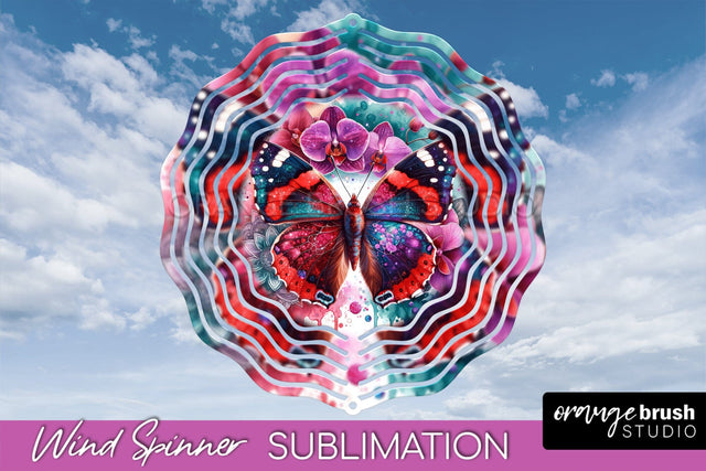 Butterfly Wind Spinner - Summer Flowers Spinner Sublimation Sublimation OrangeBrushStudio 