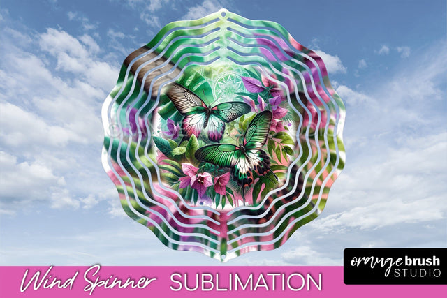 Butterfly Wind Spinner - Summer Flowers Spinner Sublimation Sublimation OrangeBrushStudio 