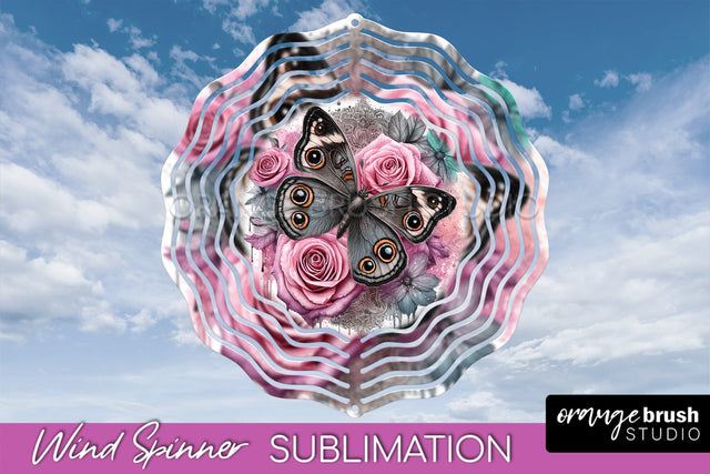 Butterfly Wind Spinner - Summer Flowers Spinner Sublimation Sublimation OrangeBrushStudio 