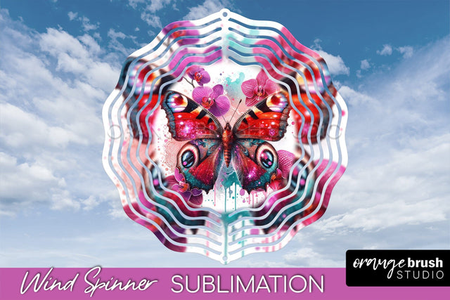 Butterfly Wind Spinner - Summer Flowers Spinner Sublimation Sublimation OrangeBrushStudio 